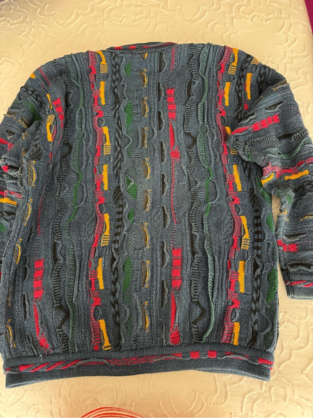 COOGI Blue Multicolor Shawl-Collar Cable Cardigan with Bold Accents - Picture 5 of 5